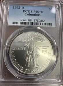 1992-D PCGS MS70 SILVER DOLLAR COLUMBUS 500th ANNIVERSARY MS 70 $1 - Picture 1 of 6
