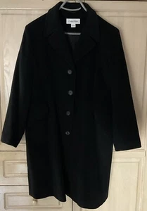 CALVIN KLEIN Womens Over-Coat Sz 14 Black Angora Wool Blend 3/4 Length - Picture 1 of 9