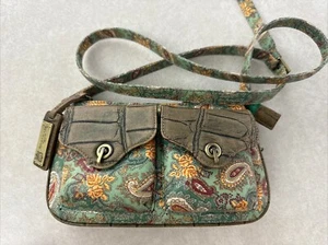 Lifestyle By Sharif Studio Crossbody Bag Green Paisley Leather Purse - Picture 1 of 10