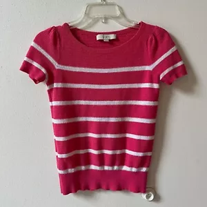Ann Taylor LOFT kurzärmliges rosa-weiß gestreiftes Oberteil T-Shirt XS - Bild 1 von 12