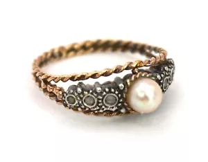 Antiguo anillo de perlas de oro de 22 quilates - banda retorcida y montura ornamentada - época victoriana 2,5 g - Imagen 1 de 12