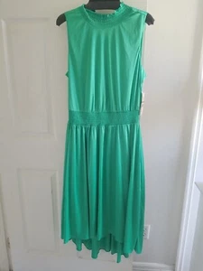 Nanette Lepore Emerald Isle Smocked Waist High-Low Midi Dress 14 Stretch NWT$138 - Picture 1 of 12