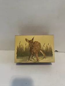 Vintage Cedar Hinged Wooden Trinket Box Souvenir Paul Bunyan Houghton Lake Deer - Picture 1 of 6