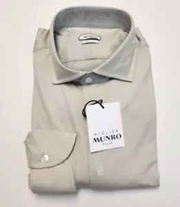 $295 New ATELIER MUNRO 100% Wool Button Dress Shirt Men's XL 17 EU 43 Bone Gray - Picture 1 of 7