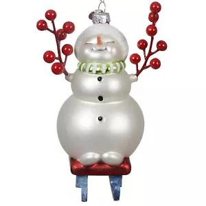 Ornamento pupazzo di neve slitta - vetro soffiato decorazione natalizia - Foto 1 di 3