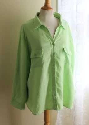 Studio Works Sz 2X Elegant Key-Lime Artsy Linen V-Neck Easy Shirt Top -Breezy! - Image 1 of 4