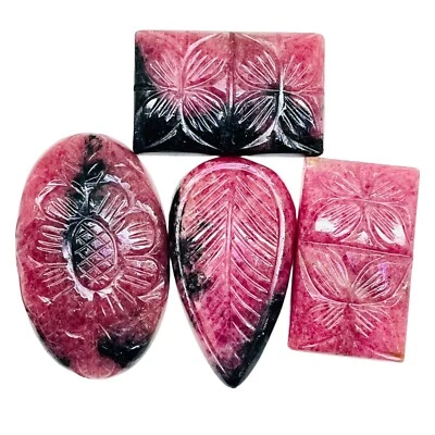 4 Pcs Natural Rhodonite 32.5-41mm Loose Carved Gemstones Wholesale Lot 224.25 Ct - Image 1 of 4