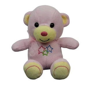 Rosa Teddybär Plüsch 7 Zoll bestickt Sterne sitzend Organza Schleife Karneval Spielzeug - Bild 1 von 7