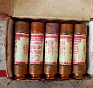 box of ten (10) Mersen Tri-Onic Class RK5 Fuses TR60R Time Delay 60A 250V AC - Picture 1 of 3