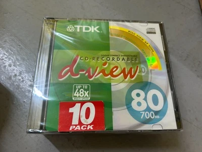 10-pack TDK CD-R D-View 700MB 80 min, Slim Jewel Case (New) Free P+P - Image 1 of 2