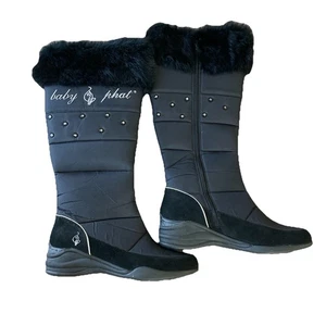 Baby Phat schwarze gesteppte Stiefel Kunstfell Größe 8,5 neu ohne Etikett schwarze Katze Winter Retro 90 Y2K - Bild 1 von 7