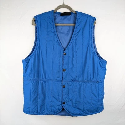 Vtg Levi's Mens XL Blue Quilted Padded Vest Thermore Pertex Button Biker Trucker - Image 1 of 4