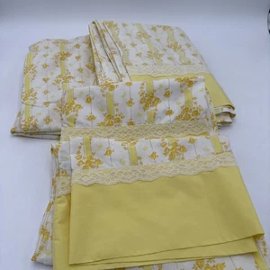 Vintage 1970's MCM Mod Wamsutta Twin Sheet Set Yellow White Floral 4 Pc Set - Picture 1 of 7