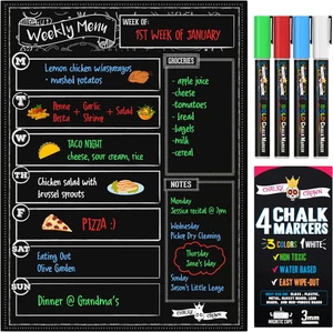 Magnetic Dry Erase Menu Board for Fridge Includes 4 Liquid Chalk Markers - Weekl - Picture 1 of 12