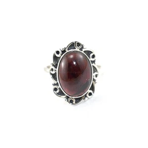 925 Sterling Silver Handmade Ring with Natural Garnet Gemstone Boho Jewelry - Picture 1 of 7