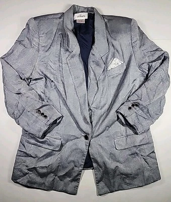 Blazer chaqueta deportiva Worthington gris y azul espiga forrada para mujer talla 14 Foto 1 de 4