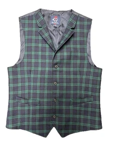 Brooks Brothers Women's Wool Plaid Silk Vest Green Navy Sz 16 Preppy Equestrian - Picture 1 of 9