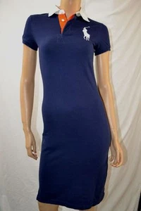 Ralph Lauren MARINEBLAU RUGBY POLOKLEID WEISS GROSSES PONY $ 198 WERT NEU MIT ETIKETT XS - Bild 1 von 1