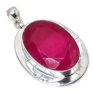Ruby Lab-Created Gemstone Handmade 925 Sterling Silver Jewelry Pendant - Picture 1 of 6