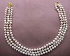 3 Row White Akoya Cultured Pearl Necklace Gold  Silver Clasp Wedding Occasions