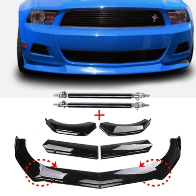 For 10-12 Ford Mustang Front Bumper Lip Chin Splitter Spoiler Strut Rod Body Kit - Image 1 of 4