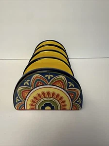 Pier 1 Mexacali Taco Holder Hand Painted Dolomite Stoneware 4-Compartment Holder - Picture 1 of 9