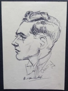 Werner Knoth Original Zeichnung Seitenportrait betitelt 1950 signiert Unikat - Bild 1 von 1