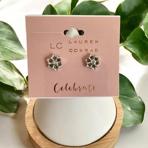 Lauren Conrad Celebrate 3/8" Silver Tone/Rhinestone Floral Stud Earrings-NWT - Picture 1 of 1