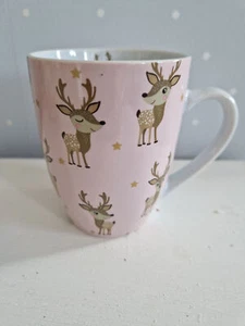 Tasse Kaffeebecher Weihnachtstasse Kleiner Hirsch Bambi Rosa Keramik 330 ml - Bild 1 von 2