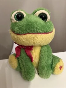 Kellytoy Green Frog Plush 8” Stuffed Animal Toy Yellow Tummy Pink Bow tie Cute - Picture 1 of 5