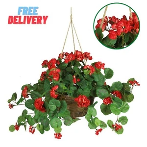 Geranium Silk Hanging Basket 24" Artificial Plant Indoor/Outdoor Flower Decor - Picture 1 of 3