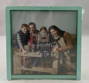 Wood Photo Frame  Aqua 4.5" Square 3D "Together Is My Favorite Place To Be" New