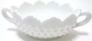 Vintage Fenton Glass Oval Nut or Candy Dish 2 Handles Hobnail White Milk Glass - Picture 1 of 7
