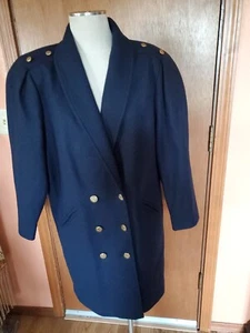 VINTAGE (J. GALLERY) WOMEN'S NAVY WOOL BLEND LINED KNEE LENGTH COAT SIZE 9/10 - Picture 1 of 12