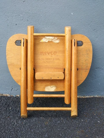 Vintage NEVCO FOLD N CARRY Folding Collapsible Wooden Stool Cover