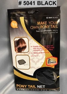 "RED DE COLA DE PONY QFITT HAZ TU PROPIA COLA DE PONY # 5041 NEGRA HAZLO TÚ MISMO TALLA 5""X5"" - Imagen 1 de 6