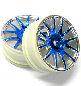 82827 1/16 RC Nitro Wheel Rims x 2 Blue Chrome Plastic Material - Picture 1 of 1