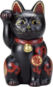 Maneki Neko ornamento di buon auspicio gatto nero 15 cm 5,9" fortuna Giappone nuovo RZ - Foto 1 di 7
