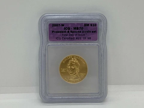 2007-W $10 Dolley Madison First Spouse Gold 1/2 oz Coin - ICG MS70 Cover