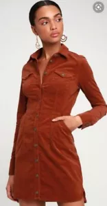 ❤Zara Maroon Burgundy Red Corduroy Short Buttons Long Sleeves Dress Size S - Picture 1 of 12