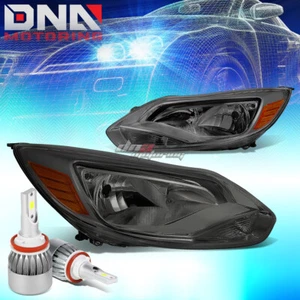 PAIR SMOKED HOUSING AMBER SIDE HEADLIGHT+6000K LED BULB+FAN FIT 12-14 FORD FOCUS - Picture 1 of 12