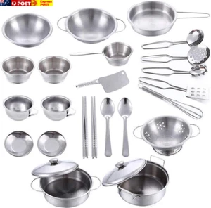 25Pcs Pretend Play Kitchen Cookware Playset - Stainless Steel Pots, Pans, and Co - Picture 1 of 9