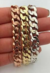 14k Yellow White or Rose Gold Flat Cuban Link Chain Bracelet 8.5" 9mm 18 grams - Picture 1 of 13