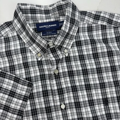 Vtg Ralph Lauren Golf Button Down Shirt Men XL Black Plaid Black Pony Blake - Image 1 of 4