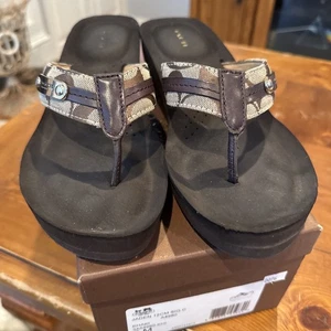 Coach Jaden Damen-Sandalen Größe 8 Keilabsatz Flip-Flop khaki Schuhe - Bild 1 von 6