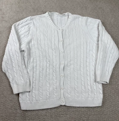 Cardigã pescador algodão anos 90 vintage LL suéter feijão serve tamanho XL malha cabo branco - Imagem 1 de 4