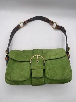 COACH 复古 Soho Flap 水饺包 绿色麂皮绒单肩包 K04S-3659 — 第 1/4 张图片