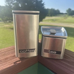 VTG Lincoln BEAUTY WARE Chrome Canister Set 2 Flour Sugar Tea Coffee Deco MCM - Picture 1 of 14