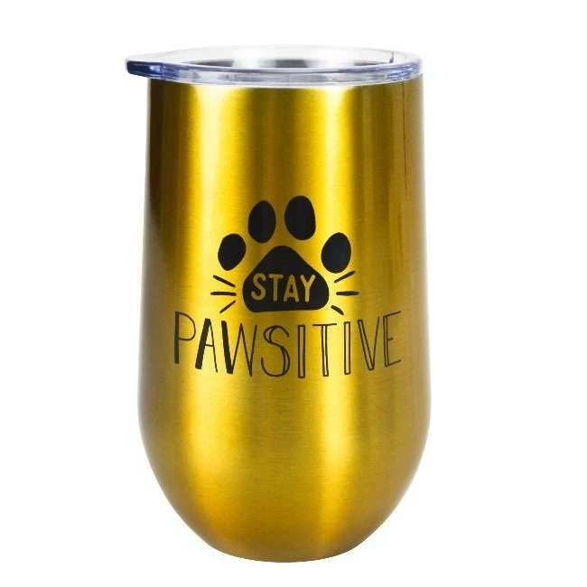 Boston Warehouse 16 Oz Stemless Stainless Steel Wine Glass with Lid, Pawsitive - Image 1 of 1