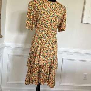 Jane Singer Vintage 80’s Drop Waist Yellow Floral Dress 8 Made In USA - Picture 1 of 9